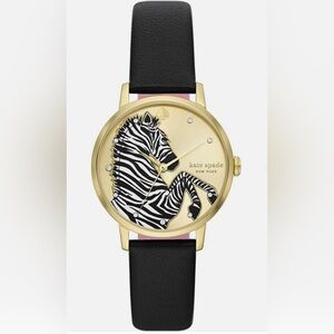 Kate Spade ladies watch with zebra face  Black & pink Leather Strap $198